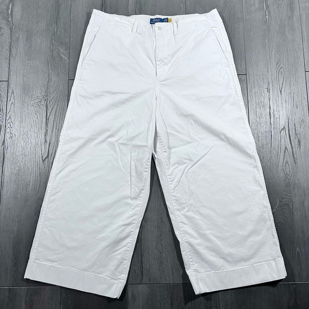 Polo‎ Ralph Lauren Womens Sz 14 White Cropped Wide Ankle Leg Pants Preppy